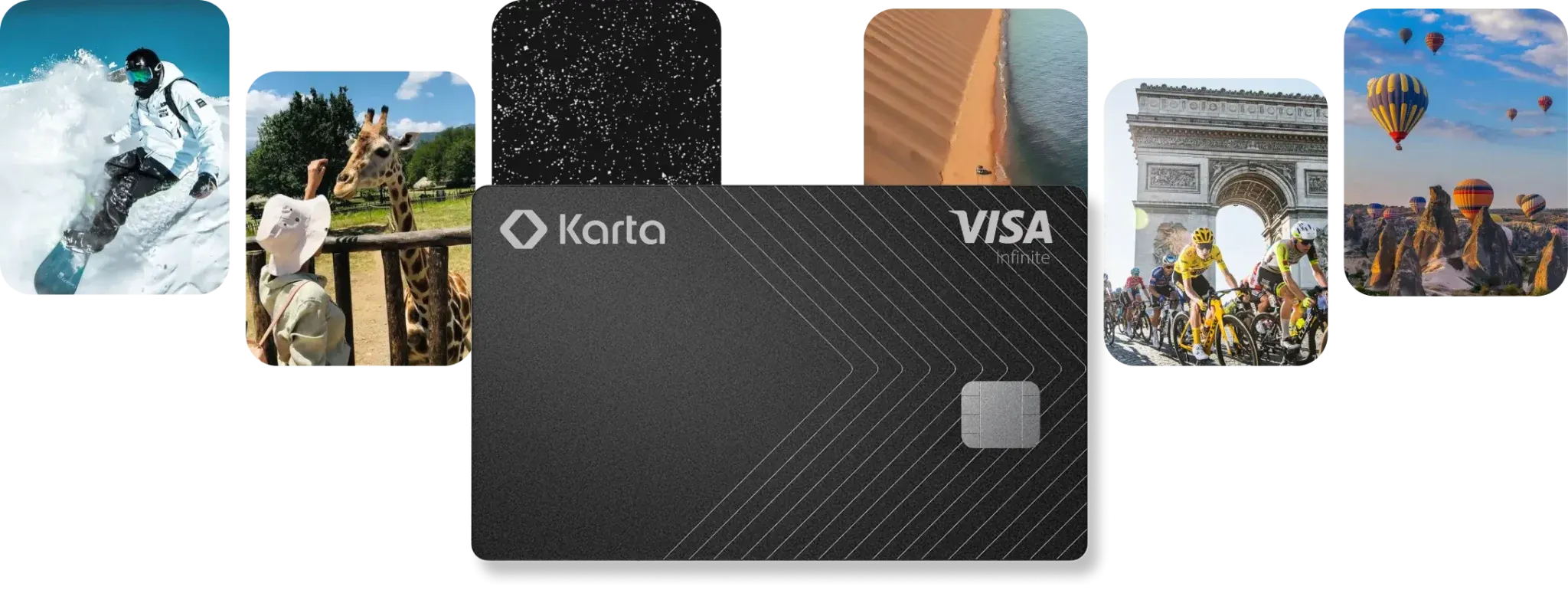 Karta AI metal credit card — angled view of the 17g recycled-steel card with AI-inspired line pattern and VISA Infinite mark