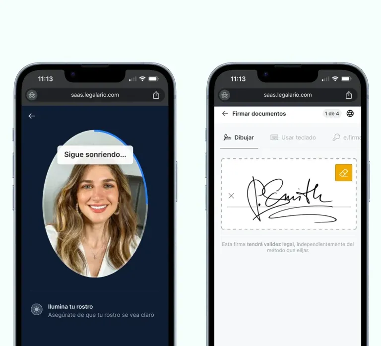 Legalario redesigned v1 — facial biometrics and handwritten signature on mobile